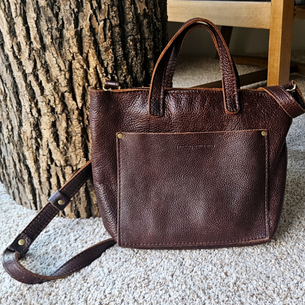 Portland Leather Goods Mini Crossbody Tote Coldbrew Zipper Closure